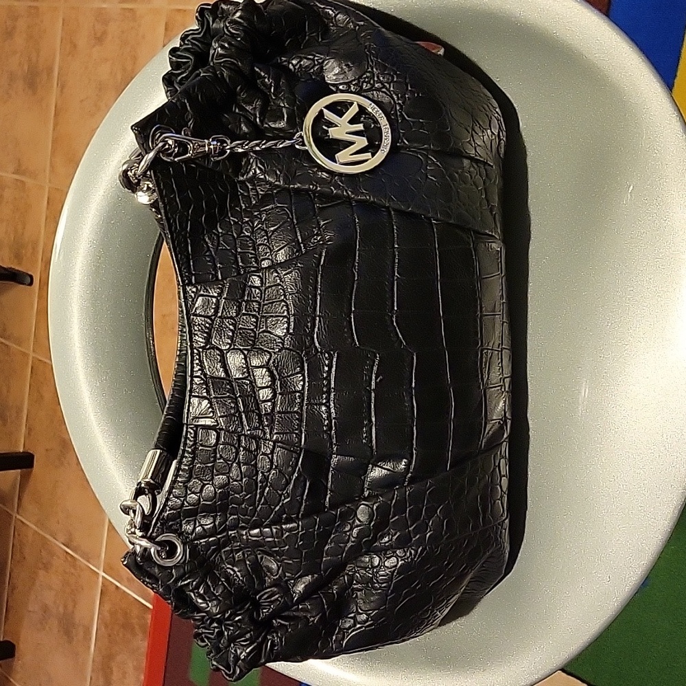 Michael Kors Black Croc-Embossed Satchel